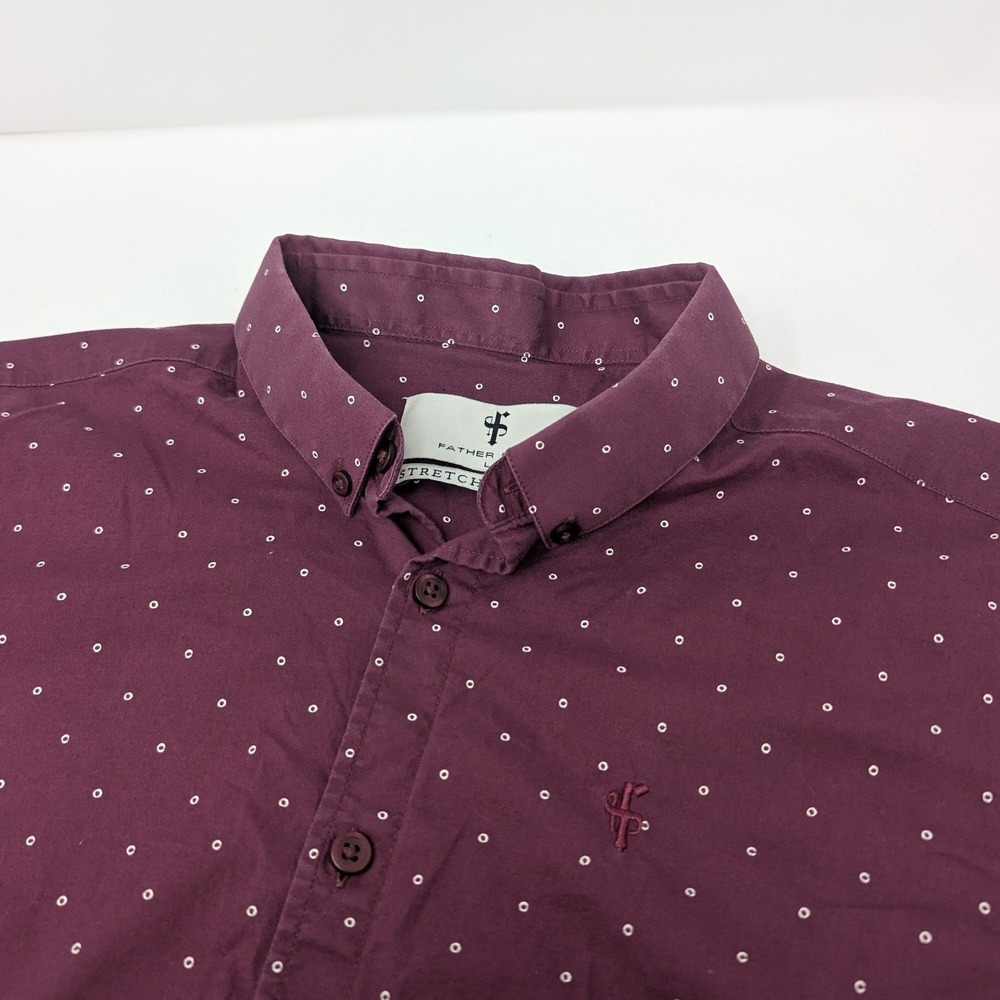 Father Sons Men's L Slim Fit Stretch Burgundy Circle Pattern Button Up Shirt
